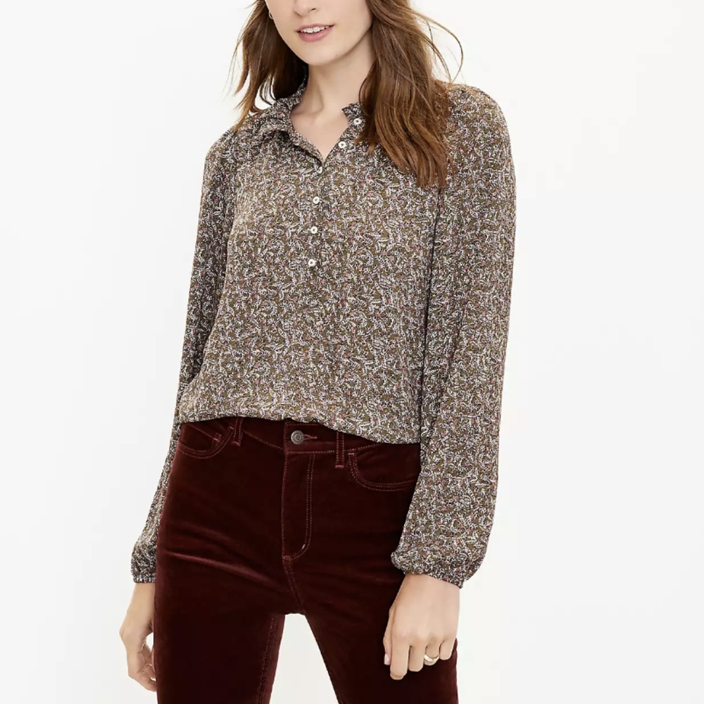 NWOT LOFT Ruffle Neck Top